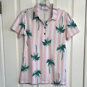 Kenny Flowers palm tree pink white striped green women’s size Medium